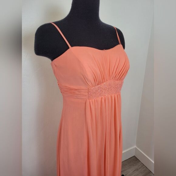 David's Bridal Maxi Dress Salmon Peach Pink Empire Waist Flutter Fairy Size 2 - Picture 3 of 12